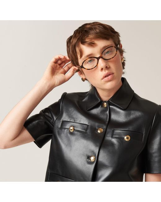 Miu Miu Black Short-Sleeved Nappa Leather Jacket