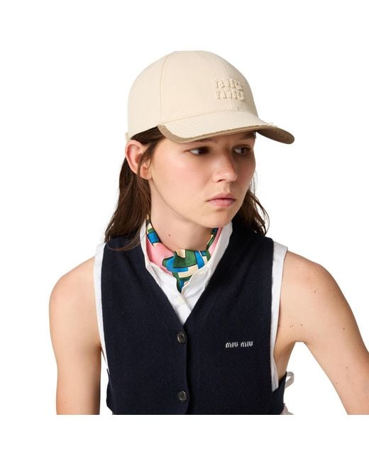 Miu Miu White Drill And Poplin Baseball Cap