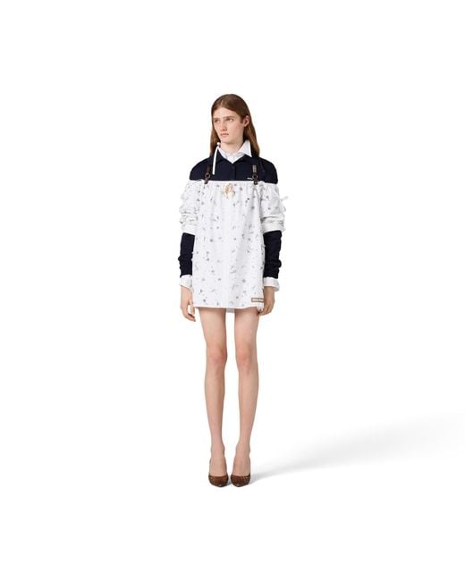 Miu Miu White Embroidered Poplin Mini-Dress