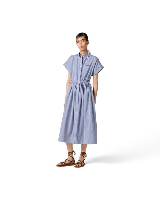 Miu Miu Blue Vertical Stripe Poplin Midi-Dress