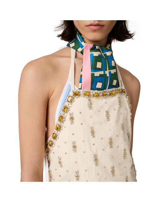 Miu Miu Blue Printed Silk Scarf