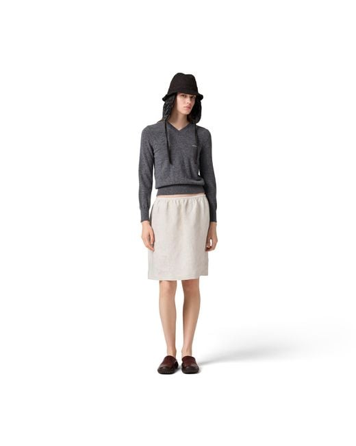 Miu Miu Gray V-Neck Wool Cardigan