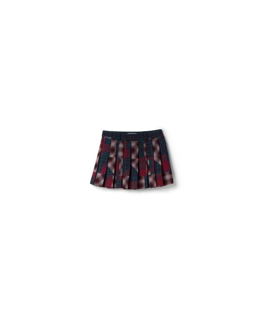 Miu Miu Black Pleated Plaid Patchwork Miniskirt