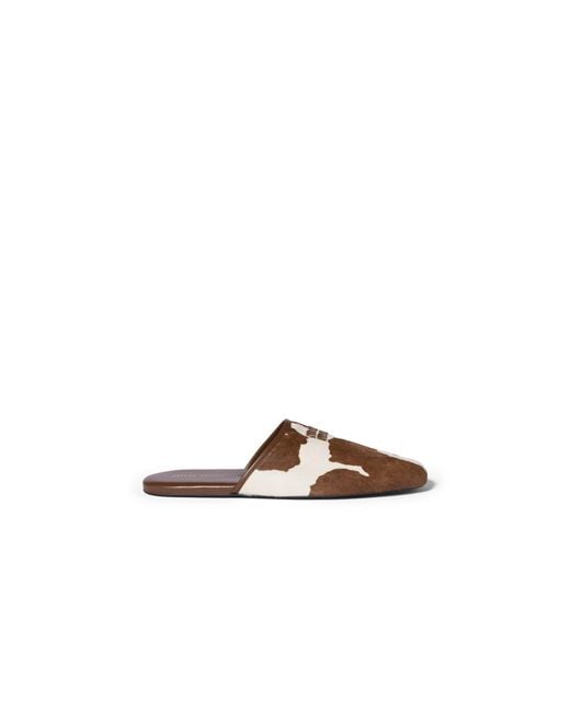Miu Miu Brown Printed Leather Slippers