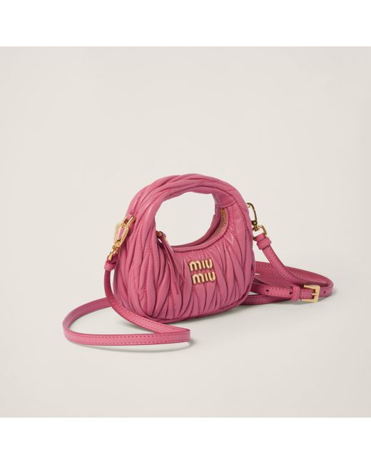 Miu Miu Pink Wander Matelassé Nappa Leather Micro Hobo Bag