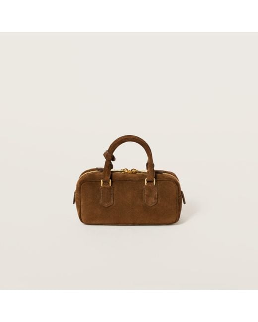 Miu Miu Brown Arcadie Padded Suede Top-Handle Bag
