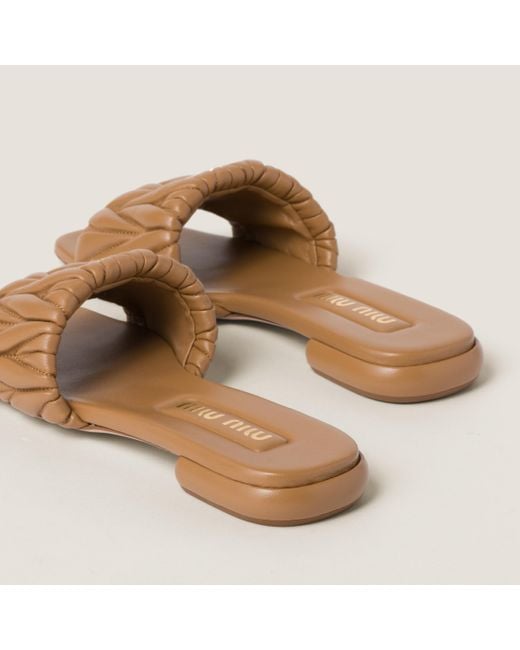 Miu Miu Natural Matelassé Nappa Leather Slides