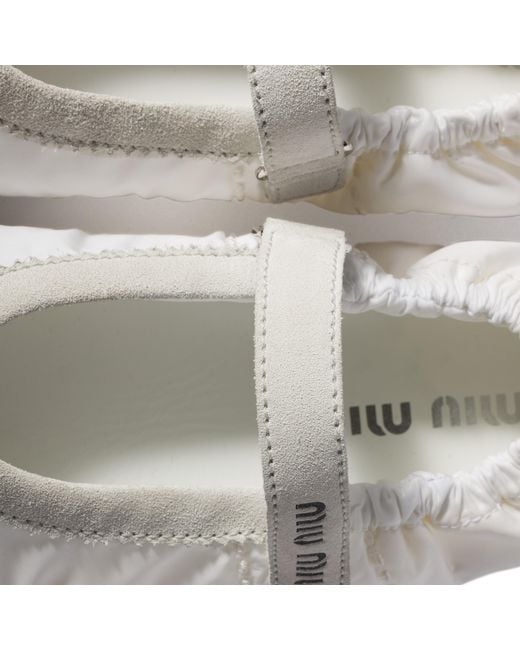 Miu Miu White Plume Technical Fabric And Suede Ballerinas