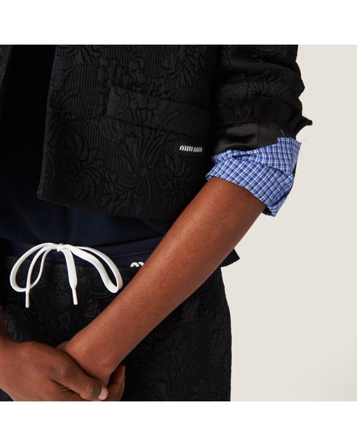 Miu Miu Black Single-Breasted Matelassé Effect Jacquard Jacket