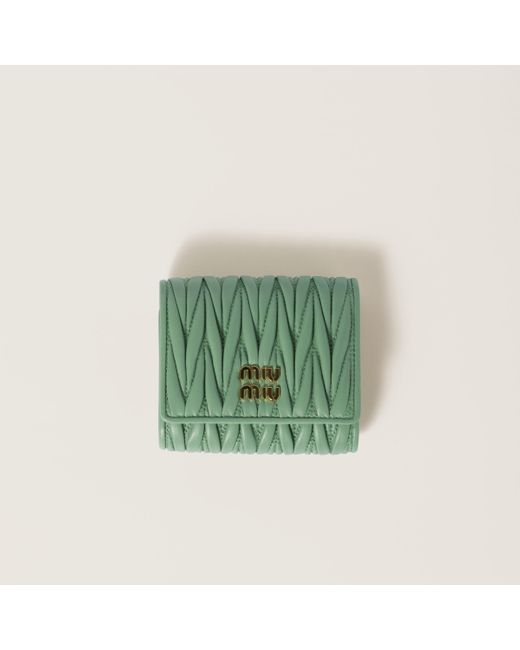 Miu Miu Green Small Matelassé Nappa Leather Wallet
