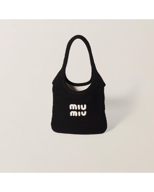 Miu Miu Ivy Raffia-Effect Woven Tote Bag in Black | Lyst UK