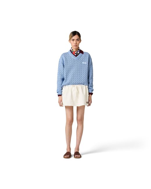 Miu Miu Blue Cotton V-Neck Sweater