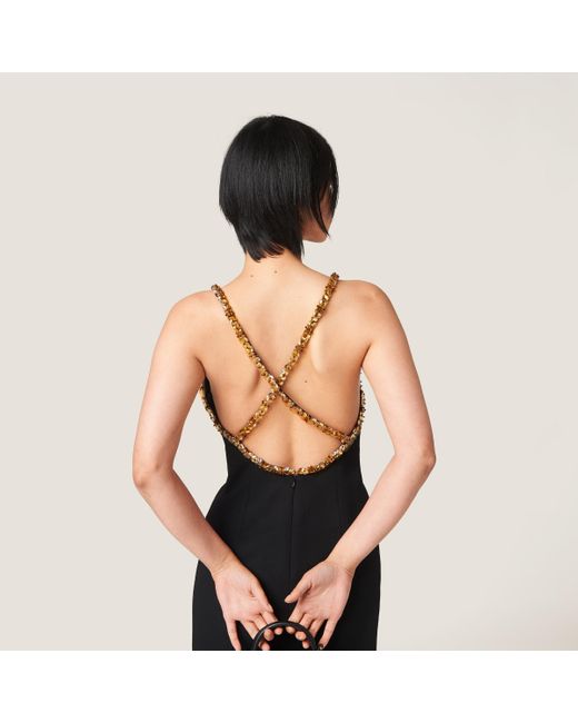 Miu Miu Black Embroidered Grain De Poudre Dress