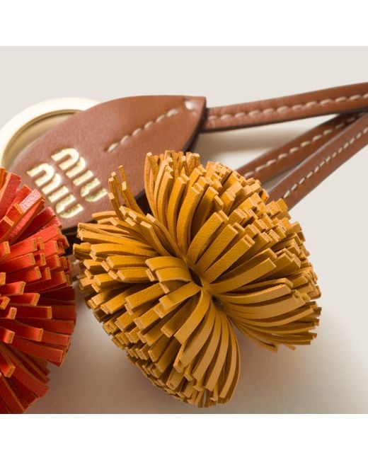 MIU MIU | LEATHER KEY RING COGNAC キーリング Miu Miu Leather Key Ring - Cognac | Editorialist