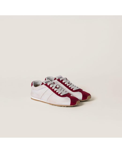 Miu Miu Pink Plume Nappa Leather And Suede Sneakers
