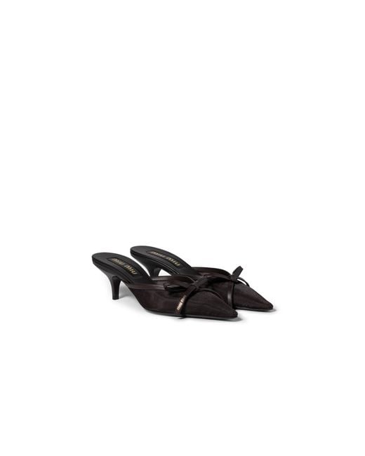 Miu Miu Mesh Fabric Heeled Mules in Black | Lyst