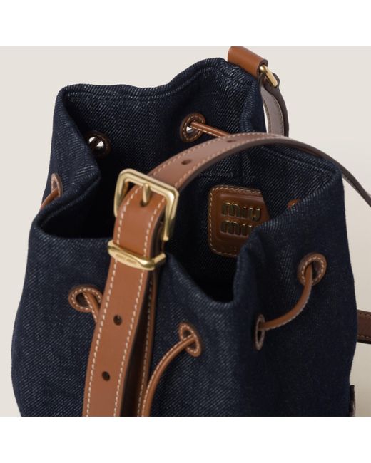 Miu Miu Blue Denim And Leather Bucket Bag