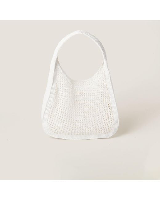 Miu Miu White Woven Fabric Hobo Bag