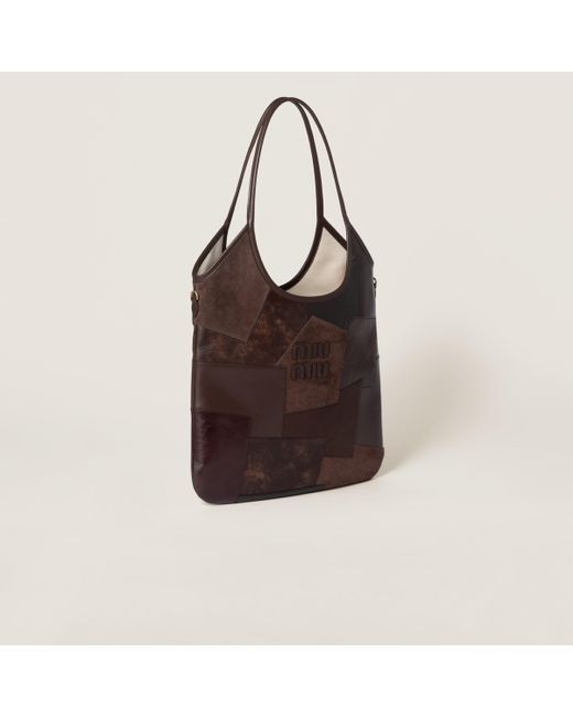 Miu Miu Ivy Leather Patchwork Bag in Brown | Lyst