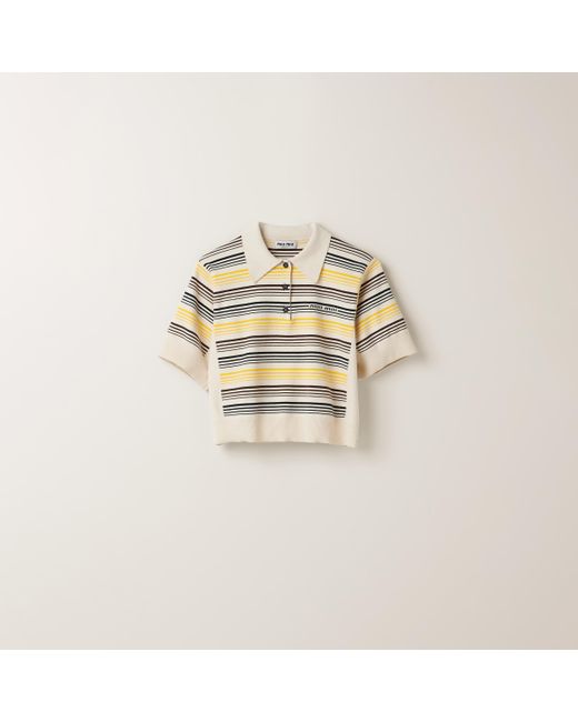Miu Miu Metallic Cotton Knit Polo Shirt