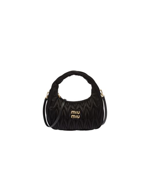 Miu Miu Black Miu Wander Matelassé Satin Mini Hobo Bag