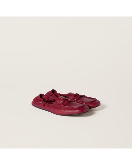 Miu Miu Ruches Nappa Leather Loafers in Red | Lyst
