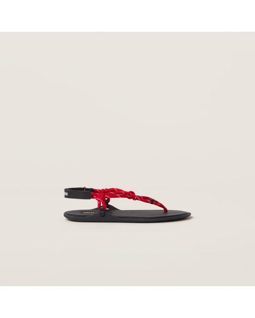 Miu Miu Red Riviere Cord And Leather Sandals