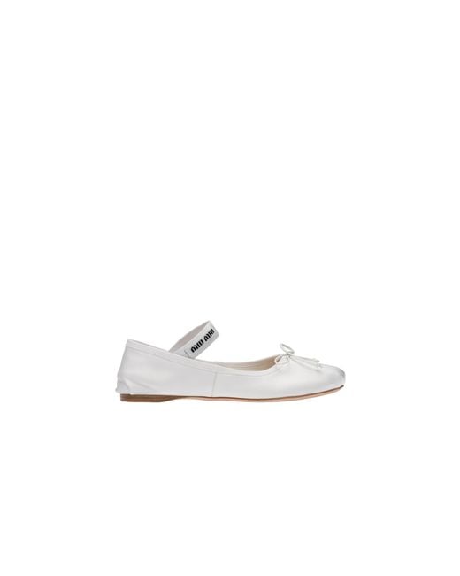 Miu Miu White Satin Ballet Flats