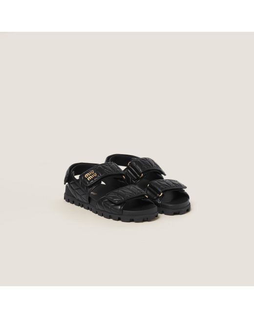Miu Miu Black Sporty Matelassé Nappa Leather Sandals