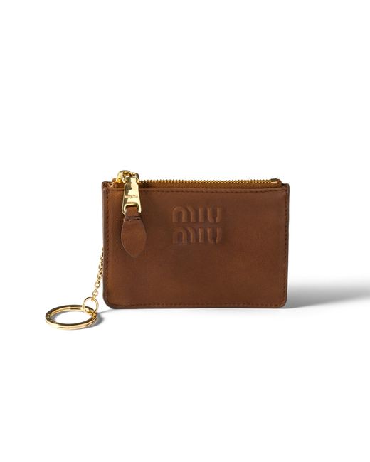 Miu Miu Brown Nappa Leather Card Holder