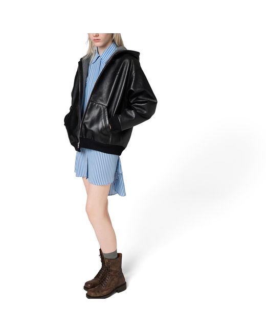 Miu Miu Black Nappa Leather Hoodie Jacket