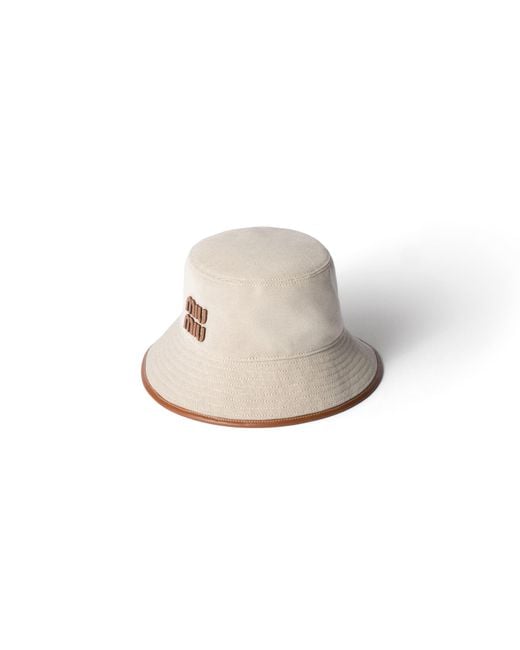 Miu Miu Canvas And Leather Bucket Hat in White | Lyst