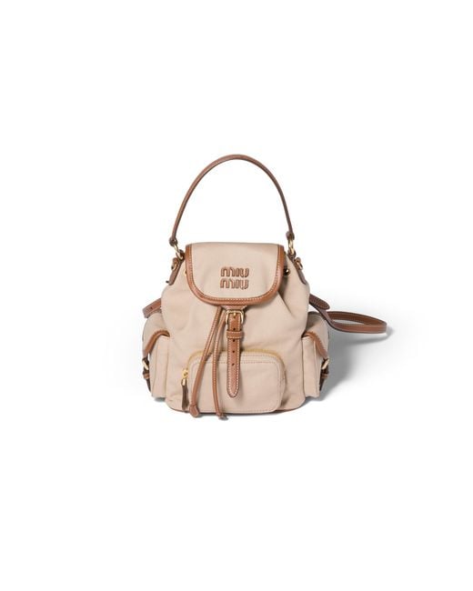 Miu Miu Natural Canvas And Leather Backpack
