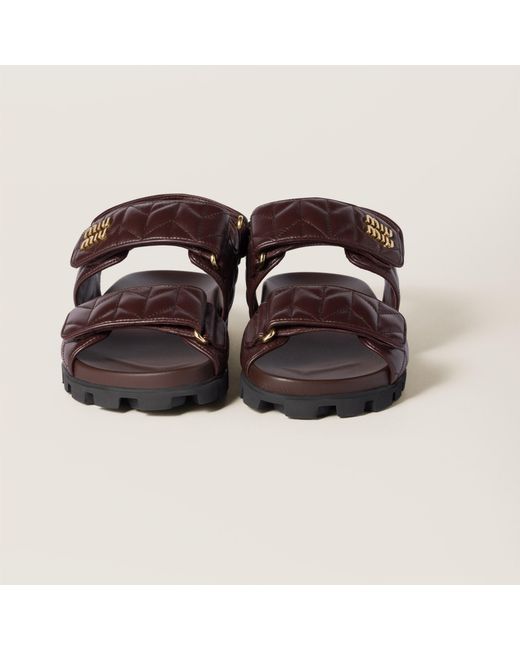 Miu Miu Brown Sporty Matelassé Nappa Leather Sandals