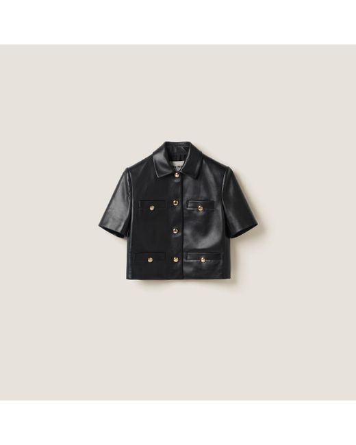 Miu Miu Black Short-Sleeved Nappa Leather Jacket