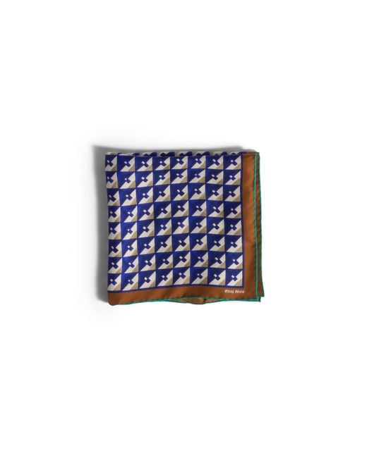 Miu Miu Blue Printed Silk Scarf