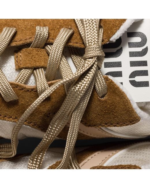 Miu Miu Metallic Gymnasium Technical Fabric And Suede Sneakers