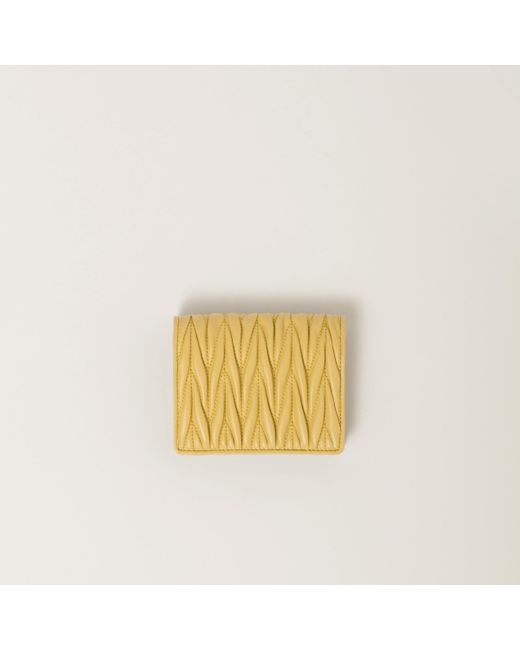 Miu Miu Yellow Small Matelassé Nappa Leather Wallet