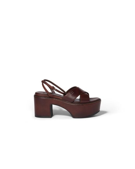 Miu Miu Brown Leather Platform Sandals