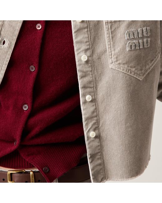 Miu Miu Gray Garment-Dyed Corduroy Shirt