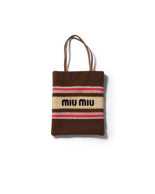Miu Miu Brown Raffia-Effect Woven Tote Bag