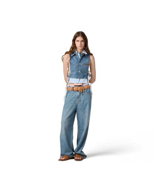 Miu Miu Blue Cropped Chambray Tie Shirt