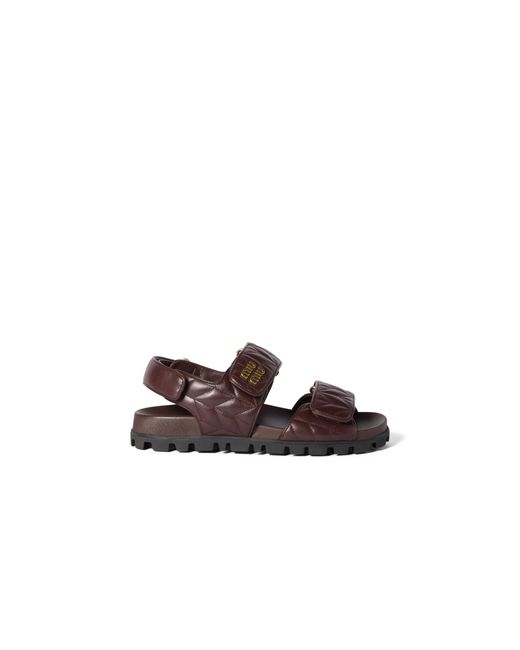 Miu Miu Brown Sporty Matelassé Nappa Leather Sandals, Size 36