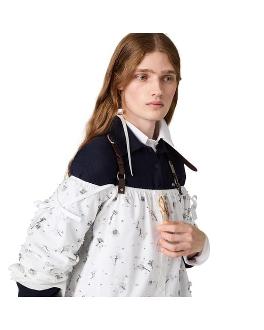 Miu Miu White Embroidered Poplin Mini-Dress