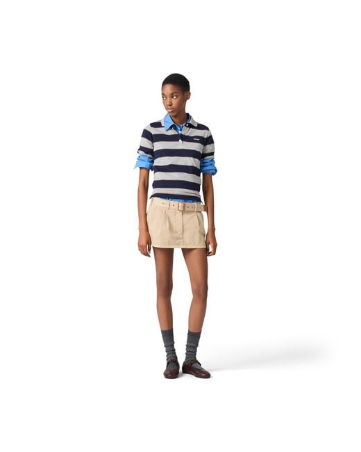 Miu Miu Blue Striped Jersey Polo Shirt