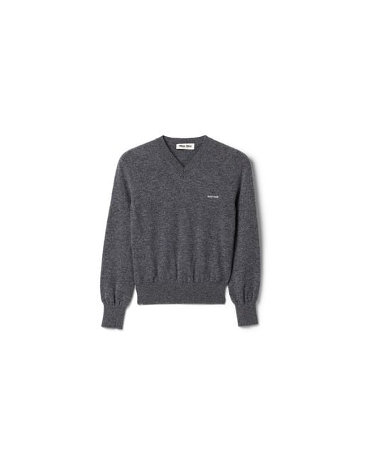 Miu Miu Gray V-Neck Wool Cardigan