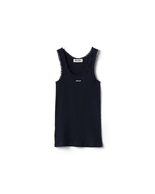 Miu Miu Blue Garment-Dyed Cotton Tank Top