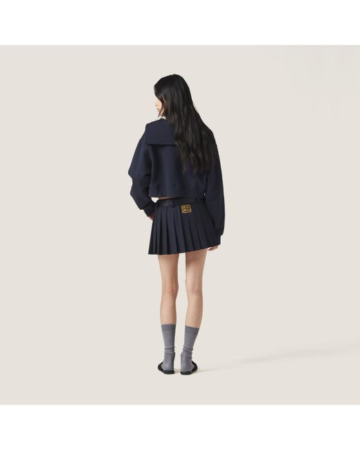 Miu Miu Blue Cotton Fleece Sweatshirt With Embroidered Logo