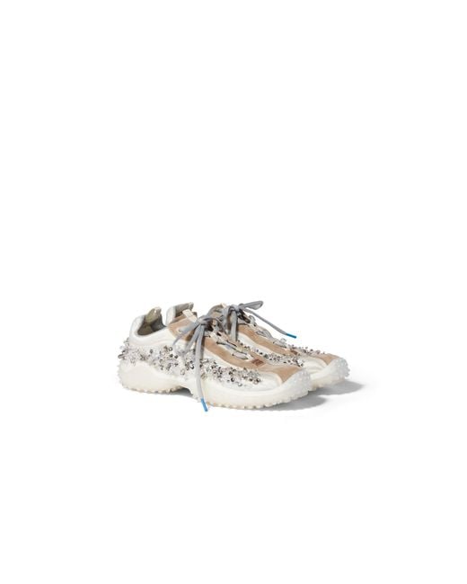 Miu Miu White Bubble Embroidered Technical Fabric And Suede Sneakers