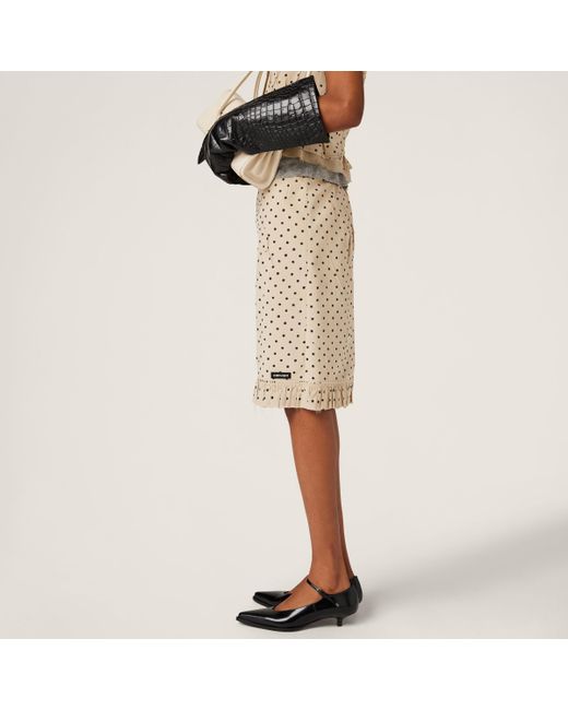 Miu Miu Polka-Dot Crepe De Chine Skirt in Natural | Lyst